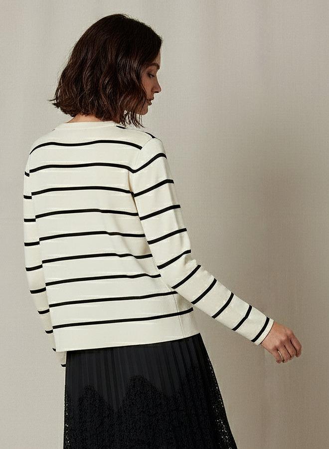 تواكستريمز كارديجان دائري بياقة مخططة - Image 3